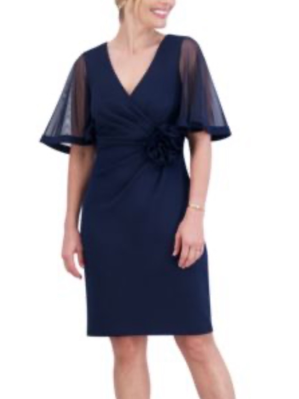 Jessica Howard - Women's Rosette-Waist Short-Sleeve Dress - size 16 - navy blue